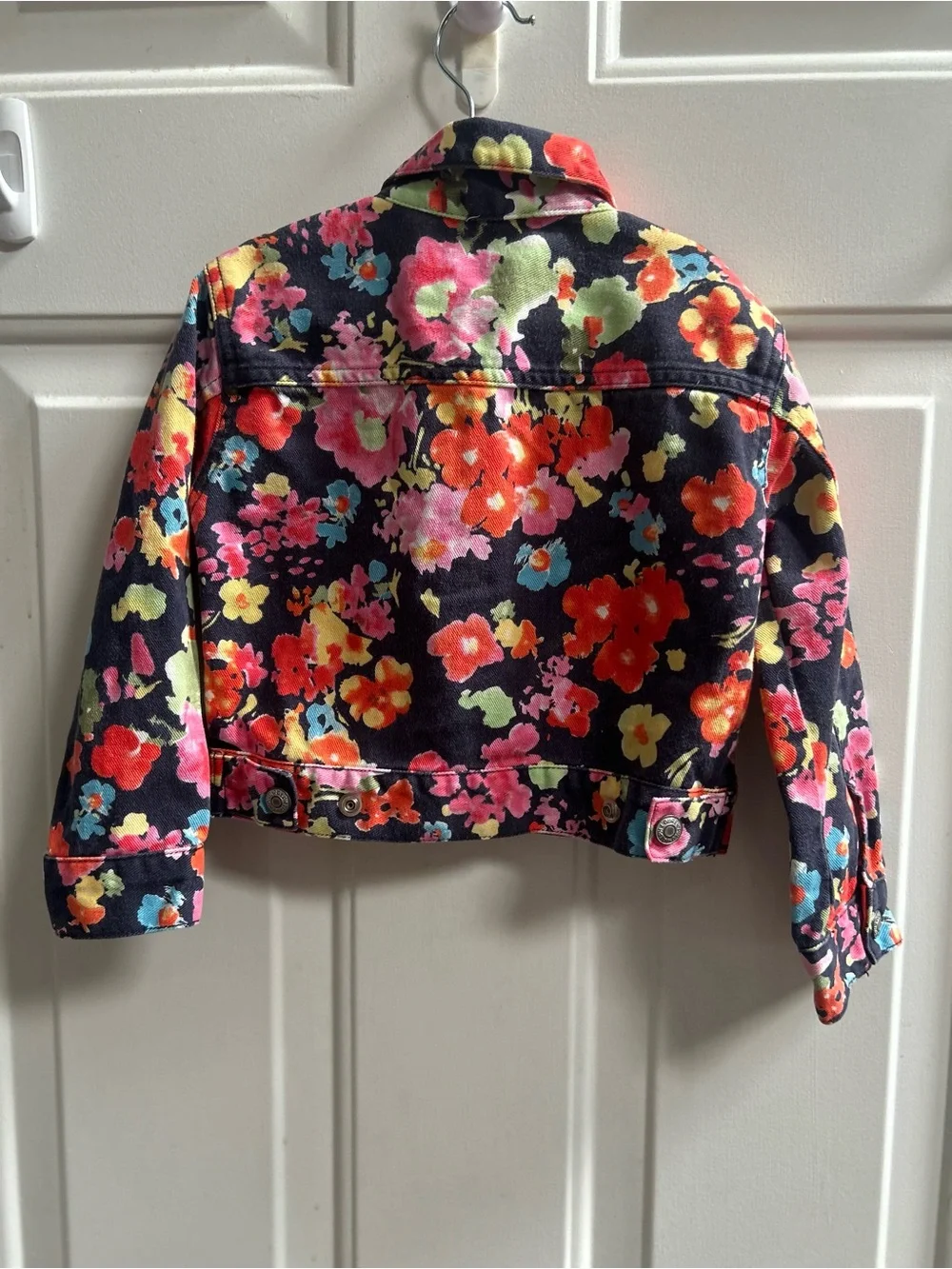 Ralph Lauren Black Floral Print Denim Jacket with Bright Blooms Sz 4T